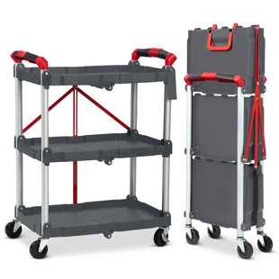 BABEVY Portable Folding Service Cart, 3 Tier Folding Utility Cart