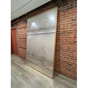 Full Length LiteMirror Antiqued with Wood Frame and Rolling Stands