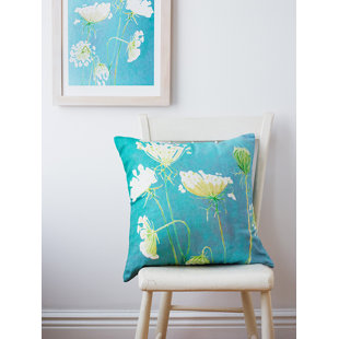 INDIA & PURRY Throw Pillow: Queen Anne's Lace on Teal
