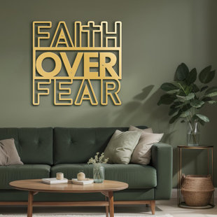 SIGNLEADER Faith Over Fear - Black Gold Text Inspirational Metal Wall Decor Home Decoration Wall Accent