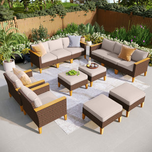 ALPHAMARTS 8-Piece Wicker Outdoor Patio Furniture Set, Stylish Rattan Sectional Patio Set with Beige Cushions