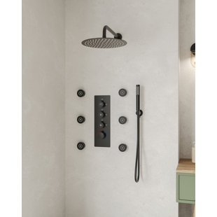 EVERSTEIN RelaxaJet Thermostatic Shower Faucet 12" High Pressure Shower System with Rough-in Valve