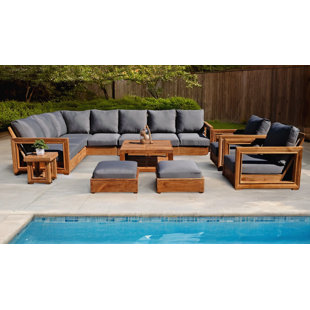 WILLOW CREEK DESIGNS Chatsworth Teak 9 - Person Outdoor Seating Group with Sunbrella Cushions