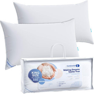 CONTINENTALBEDDING Continental Bedding 2-Pack Soft Down Pillows, 550FP, 75% Down 25% Feather, 400TC Cotton Cover