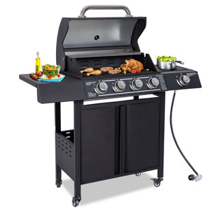 GIODIR 4 - Burner Liquid Propane 50000 BTU Gas Grill with Side Burner and Lockable Wheel