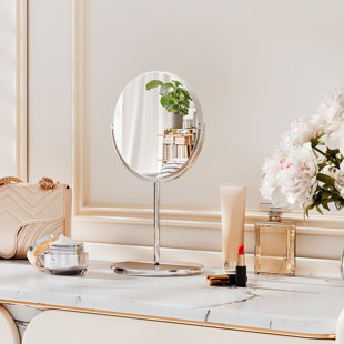 BRING HOME FURNITURE Portable Free Standing Table Mirror Makeup Mirror 3X Magnification, 360 Degree Swivel