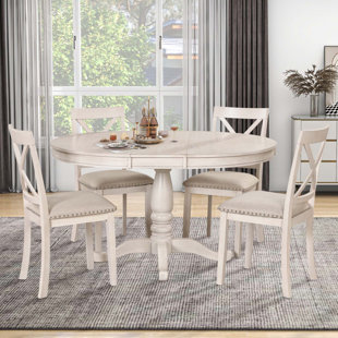 AUGUST GROVE® Amsden 5 Piece Kitchen Table Set,Round Extendable Table and 4 Chairs