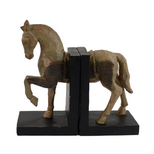 ALPEN HOME HORSE BOOKENDS 24cm Carved Wood Effect