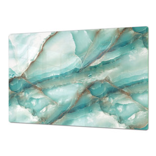 FESTIVE FIT HOME Stove Top Cover - Teal Marble Glass Style, Gas and Electric Cook Top Cover, Noodle Board