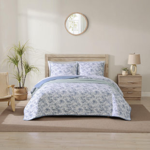 TOMMY BAHAMA HOME Tommy Bahama Pen And Ink Palm Cotton Reversible Blue Quilt Set