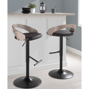 LUMISOURCE Grotto Swivel Upholstered Adjustable Height Counter Stool with Metal Frame (Set of 2)