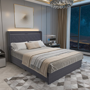 ROSDORF PARK Kayl Upholstered Bed Frame with 4 Drawers & Charging Station