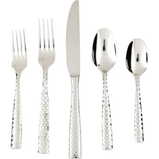 FORTESSA Lucca Faceted 5 Piece 18/10 Stainless Steel Flatware Set, Service for 1