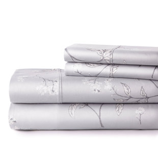 SOUTHSHORE FINE LINENS Myosotis Scorpioides 300 Thread Count Floral 100% Cotton Sateen Sheet Set