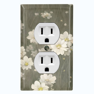 WORLDACC White Flower Olive Green Nature Themed 1 - Gang Duplex Outlet Standard Wall Plate