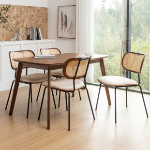 BAYOU BREEZE Basilina Vegan Leather Dining Chair with Rattan Back (Set of 4)