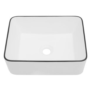 LOGMEY 16 x 12 Inch Ceramic Rectangular Vessel Bathroom Sink Above Counter White Sink Bathroom Vessel Sink