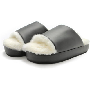 HANS&ALICE Fuzzy Faux Fur Cozy Flat Spa Slide Slippers Comfy Open Toe Slip On House Shoes Sandals