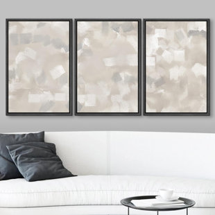IDEA4WALL Abstract Muted Beige And Grey Color Blocks Neutral Room Decor Framed Canvas 3 Pieces Print Wall Art