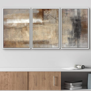 IDEA4WALL Abstract Tan Brown Vintage Decor Living Room Pictures Framed 3 Piece Canvas Painting Print Wall Art