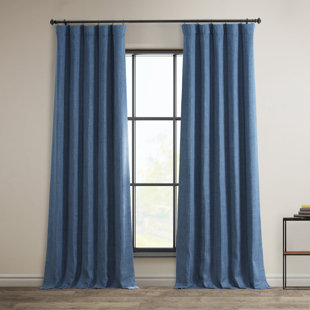 THREE POSTS™ Faux Linen Textured Room Darkening Curtains for Bedroom & Living Room Curtains - Single Panel drapes