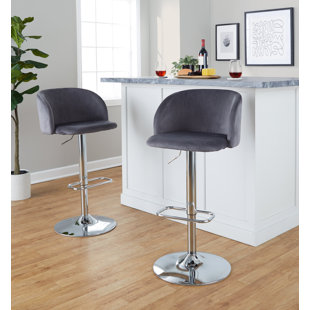 LUMISOURCE Swivel Upholstered Adjustable Height Counter Stool with Metal Frame (Set of 2)