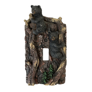 DE LEON COLLECTIONS Dark Wood Black Bear Faux Tree Bark 1-Gang Light Switch Wall Plate / Cover (Set of 2)