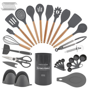 AIRPJ 29 Pcs Silicone Cooking Utensil Set,wooden Handle Kitchen Utensils Set,non-stick,heat Resistant,bpa Free