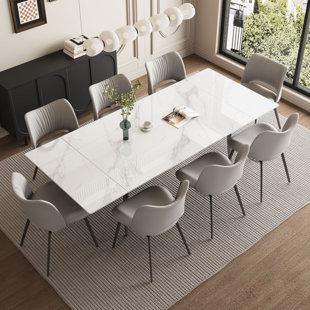 GEORGE OLIVER Homeira 62.9" to 94.4" Extendable Dining Tables for 6 to 10 - Rectangle Big Dining Table