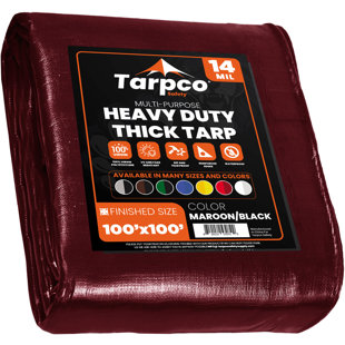 TARPCO SAFETY 100 ft x 100 ft Maroon Polyethylene Heavy Duty 14 Mil Tarp Waterproof Rip and Tear Proof