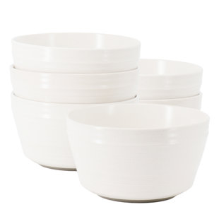 GIBSON Bee and Willow Milbrook 6 Piece 6 Inch Stoneware Bowl Set in White Speckle (Set of 6)