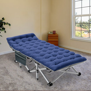 SHANGQUAN WULIU Portable Military Cot Travel Carry Folding Camping Bed of Double Layer Stripes With Pearl Cotton Mattress and Carrying Bag