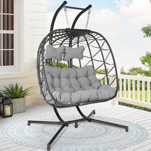 DAKOTA FIELDS Celyne 2 Person Outdoor/Indoor Porch Swings with Stand Double Hanging Egg Chair with Cozy Cushion