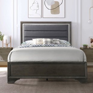 PLETHORIA Bonta Grey Upholstered Headboard Panel Bed