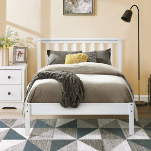 PLETHORIA Trina White Slat Headboard Twin Platform Bed
