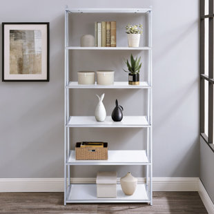 PLETHORIA Lyanne White High Gloss And Chrome 6-Shelf Bookcase