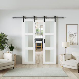 SMARTSTANDARD 3-Lite Glass Paneled Double Sliding Barn Doors