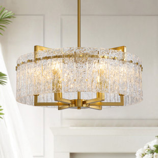 MERCER41 Friedhardt Dimmable 6/8 - Light 24"/33.5" Crystal Chandeliers, Gold Kitchen Island Drum Chandelier