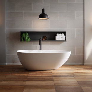 TOMFAUCET 59" x 31" Freestanding Soaking Solid Surface Bathtub