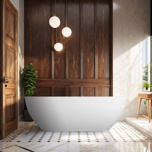 TOMFAUCET 59" x 30" Freestanding Soaking Solid Surface Bathtub