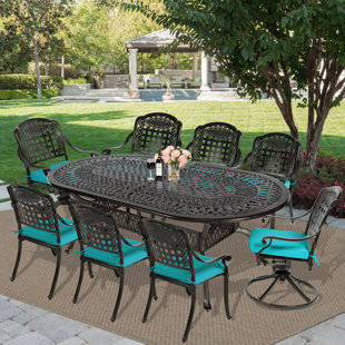 VIVIJASON 8 - Person Oval Outdoor Dining Set with Cushions