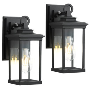 GOALPLUS Dusk to Dawn Outdoor Wall Lantern, Exterior Wall Light Fixtures with Clear Glass Shade for Porch (Set of 2)