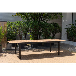 ORREN ELLIS Chozen Outdoor Patio Aluminum Black and Brown Extendable Dining Table