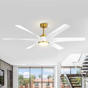 MERCER41 Nausica 65" Large Indoor/ Covered Outdoor Ceiling Fans with 3 Color Temperature Led Lights and Remote, Quiet Reversible DC Motor, 6 Speeds, 6 Blades, 7''/12'' Downrods