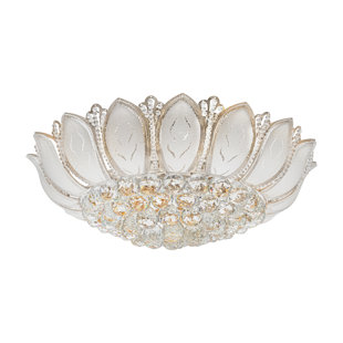 LONGSHORE TIDES Moy 23.62 Inch Modern Crystal Flush Mount Lotus Chandelier Luxury Embedded Ceiling Light with Remote Control