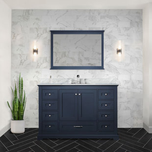 LEXORA Dukes 48" Single Vanity, Carrara Marble Top, White Square Sink And No Mirror