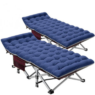 JTANGL Folding Camping Cot With Pearl Cotton Pad and Side Pocket, 2-sided mattress blue&gray (Set of 2)