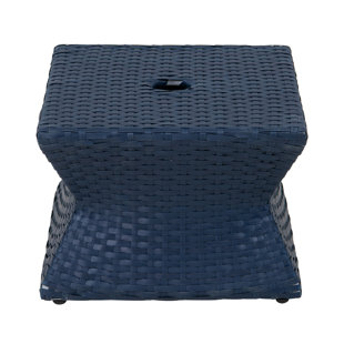 Sunjoy Outdoor Side Table with Umbrella Hole, Poolside 16 Inch Rattan Wicker Square Combination Umbrella Stand Side Table