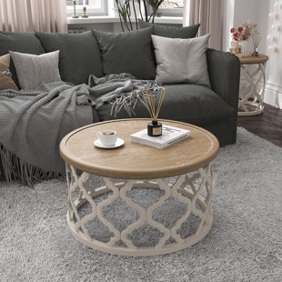 LARK MANOR™ Mayenne Rustic Farmhouse Round Coffee Table with Distressed Wood Tray Top