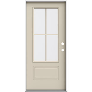 JELD-WEN 36 in. x 80 in. 4-Lite Clear Glass Primed Steel Prehung Front Entry Door